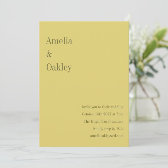 Invitation Minimalist Soft Yellow Elegant Chic Modern Wedding (Debout devant)