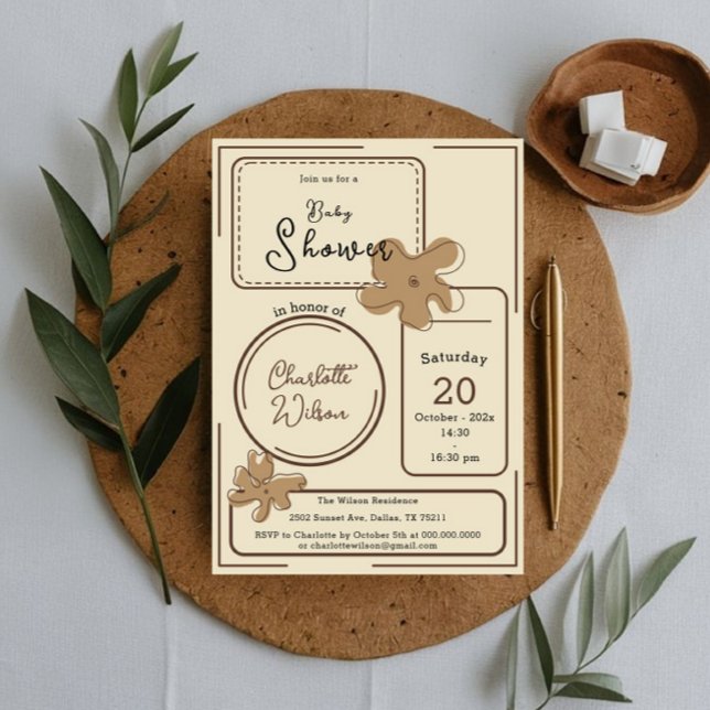 Invitation Minimalist Style Flower Notes Baby Shower (Créateur téléchargé)