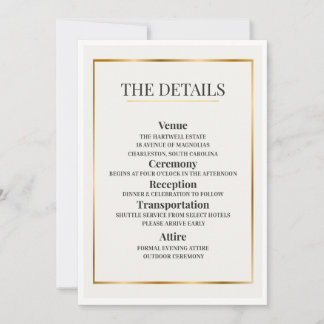 Invitation Minimalist Wedding Details Card – Gold Border