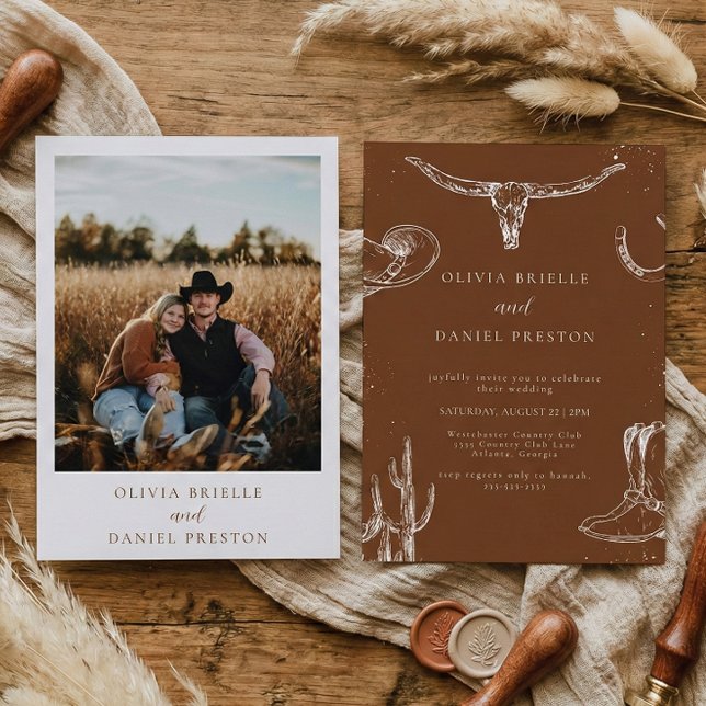 Invitation Minimalist Western Rustic Country Photo Wedding (Créateur téléchargé)