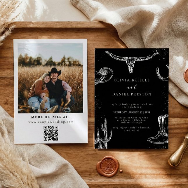 Invitation Minimalist Western Rustic Photo Qr Code Wedding (Créateur téléchargé)