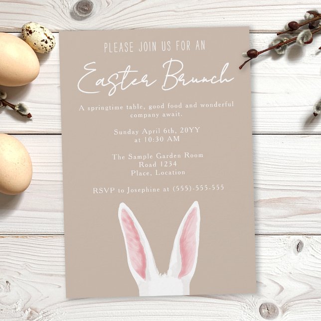 Invitation Minimalist White Bunny Ears Beige Easter Brunch (Créateur téléchargé)