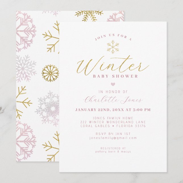 Invitation minimaliste au Baby shower d'hiver (Devant / Derrière)