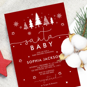 Invitation minimaliste au Baby shower Père Noël