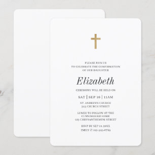 Invitation Minimaliste avec Faux Gold Cross Girl Confirmation