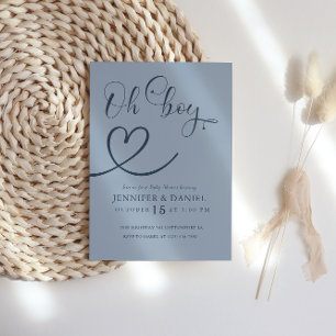 Invitation Minimaliste Bleu Élégant Cœur Oh Garçon Baby Showe