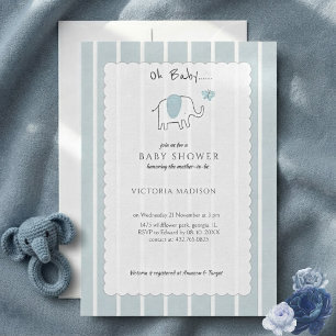 Invitation Minimaliste Bleu Poussiéreux Oh Bébé Éléphant Esqu