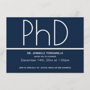 Invitation Minimaliste Blue Virtual Docduation Party