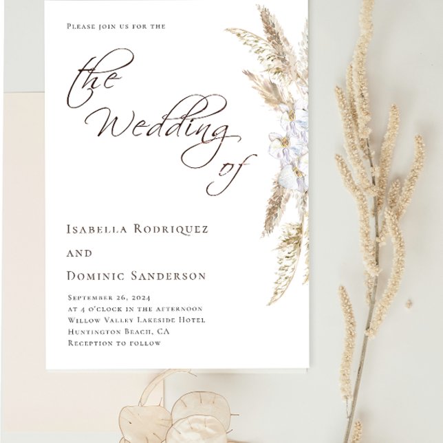 Invitation Minimaliste Boho Aquarelle Pampas Mariage Grass (Créateur téléchargé)