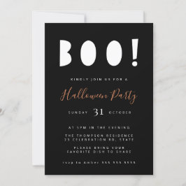 Invitation minimaliste Boo Halloween Black Party