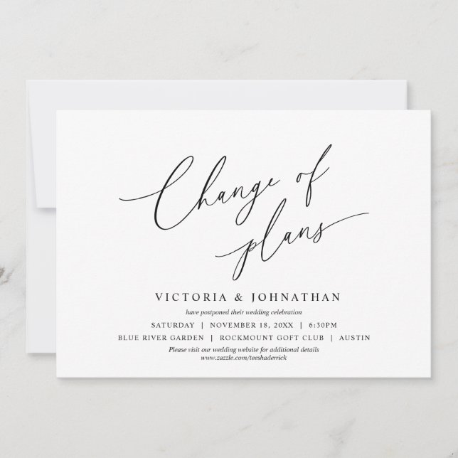 Invitation Minimaliste, Changement de plans, changer la date (Devant)