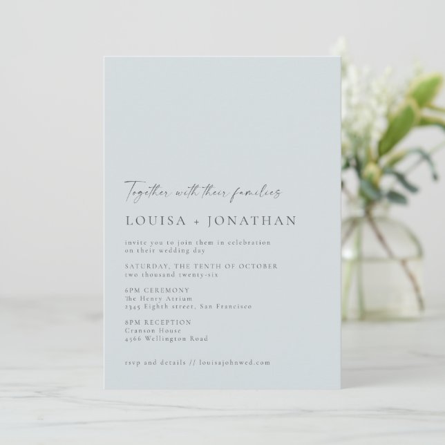 Invitation Minimaliste chic classique Pastel Mariage de scrip (Debout devant)
