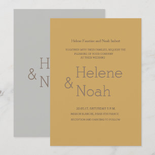 Invitation minimaliste chic moderne moutarde gris mariage sim