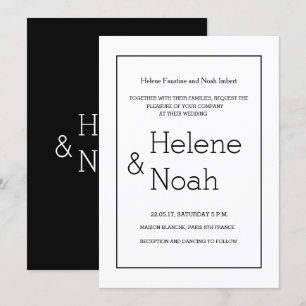 Invitation minimaliste chic moderne noir blanc simple mariage