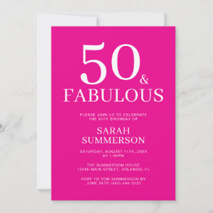 Invitation Minimaliste Cinquante Fabuleux Rose 50e Fête d'Ann