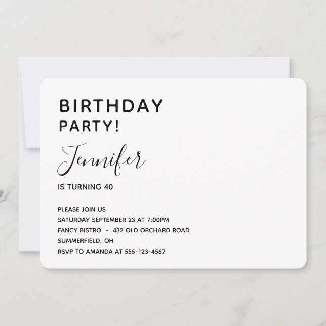 Invitation minimaliste d'anniversaire (Devant)