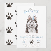 Invitation minimaliste de chien Husky | Pawty