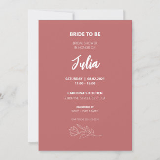 Invitation minimaliste de douche nuptiale rose