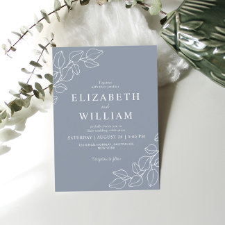 Invitation Minimaliste Dusty Blue Line Art Botanique Mariage