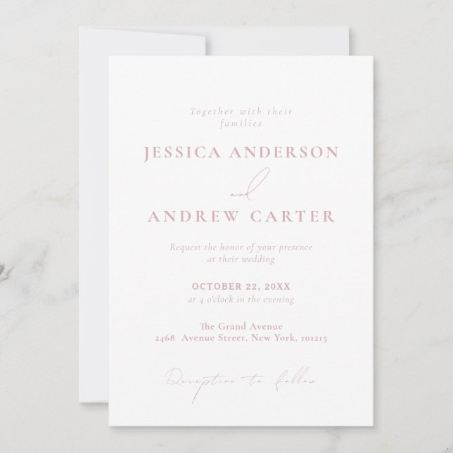 Invitation Minimaliste Dusty rose & blanc Mariage simple (Devant)