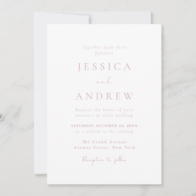 Invitation Minimaliste Dusty rose & blanc Mariage simple (Devant)