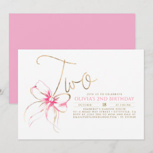 Invitation Minimaliste Élégant Moderne Ruban Rose 2e Annivers