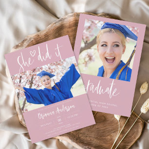 Invitation Minimaliste, Elle L'A Fait Graduation Blush Rose