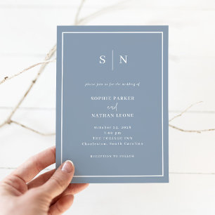 Invitation Minimaliste et Chic   Mariage Bleu Poussiéreux ave