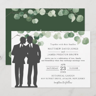 Invitation Minimaliste Eucalyptus Greenery Gay Mariage M & M.
