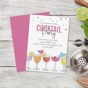Invitation Minimaliste Fête de Cocktail Simple Moderne Rose