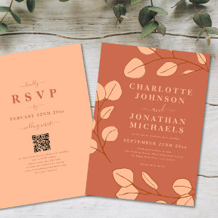 Invitation Minimaliste Feuilles Terracotta Mariage d'Automne