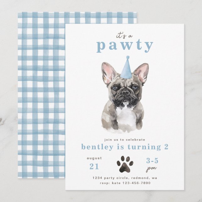 Invitation minimaliste Française de Chien taureau  (Devant / Derrière)
