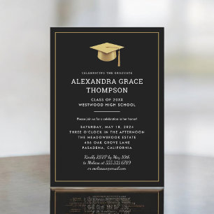 Invitation Minimaliste Gold Black Graduation moderne