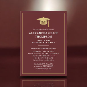 Invitation Minimaliste Gold Bourgogne Moderne Graduation