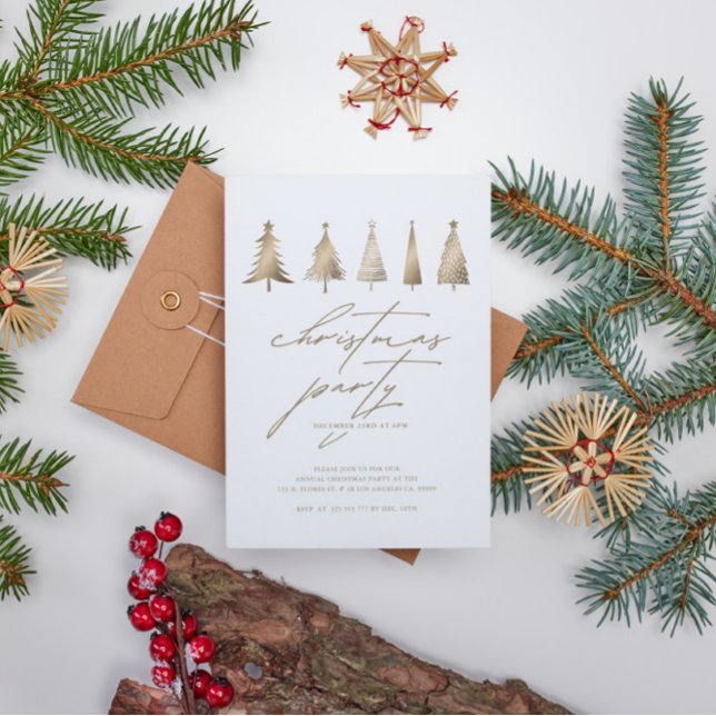 Invitation minimaliste Gold Christmas Tree Party (Créateur téléchargé)