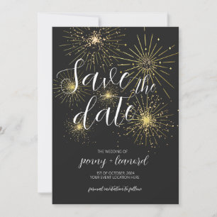 Invitation Minimaliste Gold Fireworks Enregistrer La Date