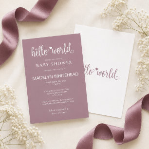 Invitation Minimaliste Hello World Baby Shower Mauve