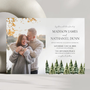 Invitation Minimaliste hiver Pin neige arbres Mariage photo