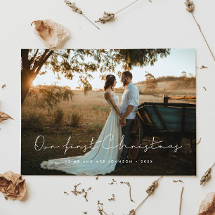 Invitation Minimaliste manuscrit Notre premier Noël Marié