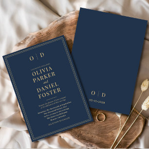 Invitation Minimaliste Marine Blue Gold Elegant Mariage moder