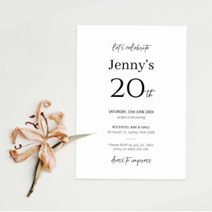 Invitation minimaliste moderne 20e anniversaire de