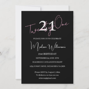 Invitation Minimaliste Moderne Anniversaire Noir Rose 21e