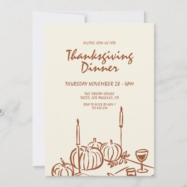 Invitation Minimaliste Moderne Dîner Thanksgiving (Devant)