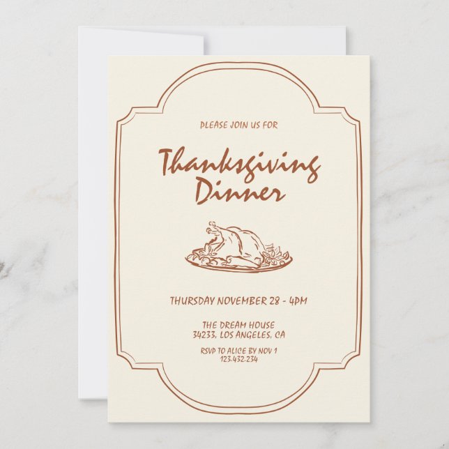 Invitation Minimaliste Moderne Dîner Thanksgiving (Devant)
