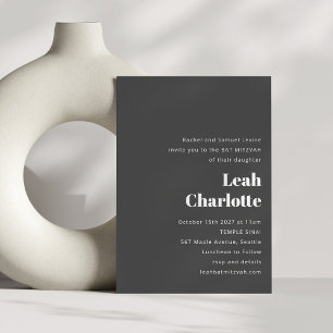 Invitation Minimaliste moderne Gras Noir Bat mitzvah simple