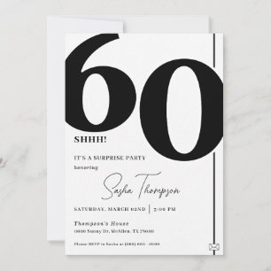Invitation minimaliste moderne noir 60e anniversai