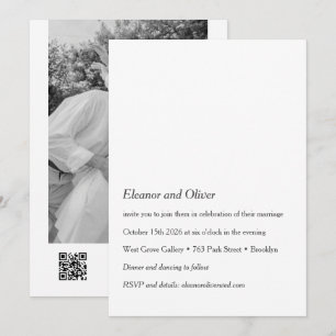 Invitation Minimaliste moderne noir blanc photo QR Mariage