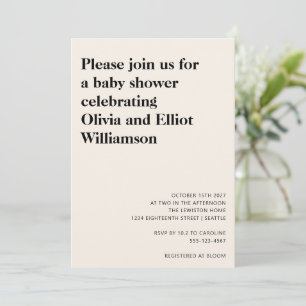 Invitation minimaliste moderne noir ivoire Baby shower simple