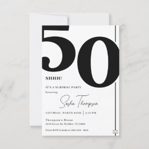 Invitation minimaliste moderne noire 50e anniversa