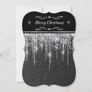 Invitation Minimaliste Noël Noir et Argent Étincelant